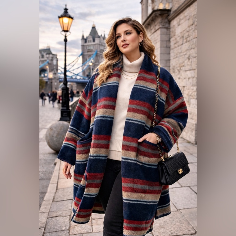 🧵 HANDMADE (by me!) Open-Front Wool Blend Coat size L - Picture 12 of 13